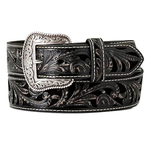 ARIAT Women's Western Floral Embossed Leather Belt, Black, Small