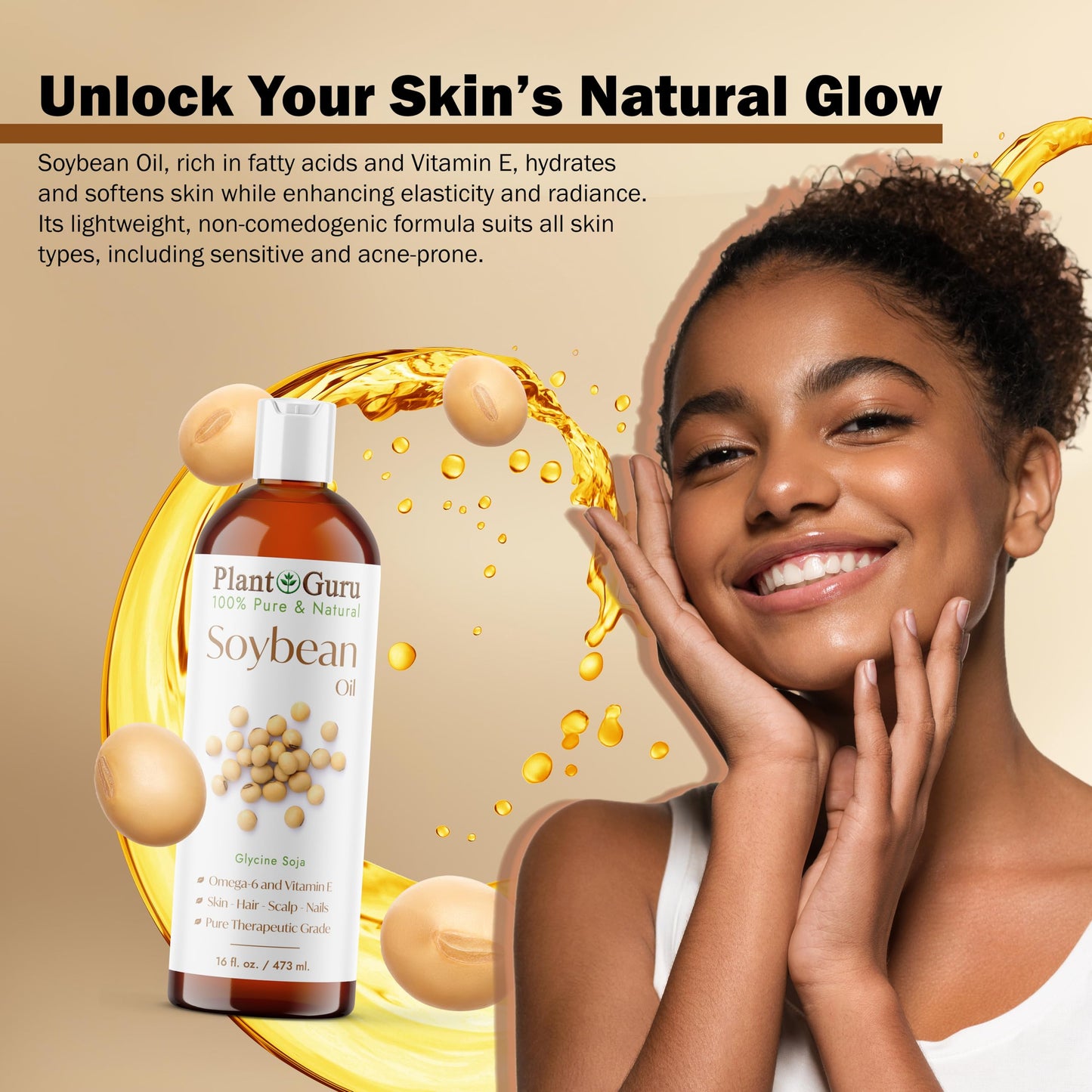 Soybean Oil 4 fl. oz. - Cold Pressed, 100% Pure & Natural Carrier for Skin, Face, Body, Hair & Cooking. Great for DIY Creams, Lotions, and Lip Balms. Beauty & Personal Care Plant Guru