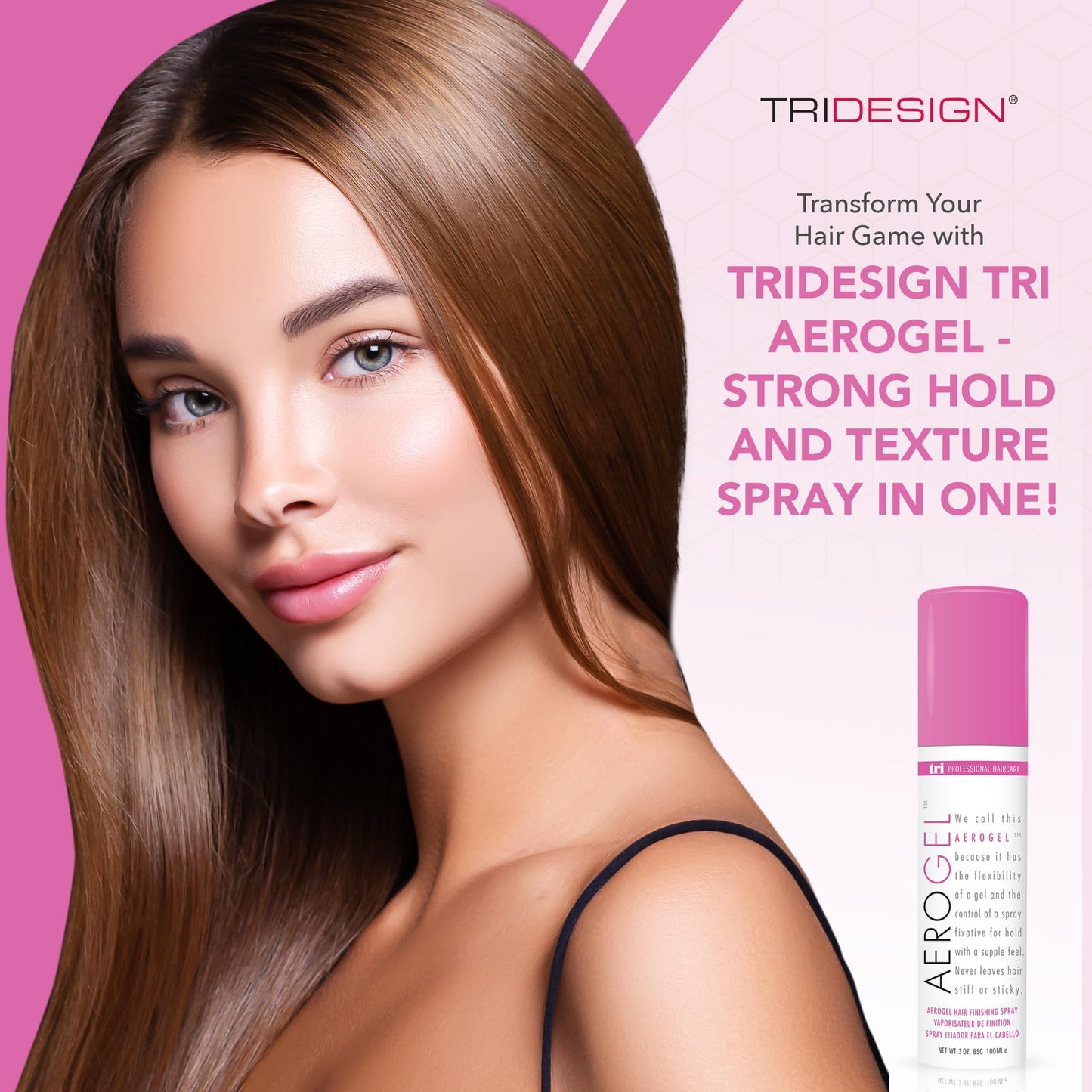 TRI Design Aerogel Hairspray - Strong Hold Hair Finishing Spray for Volumizing & Control, Flexible Styling for All Hair Types, Non-Sticky and Scented