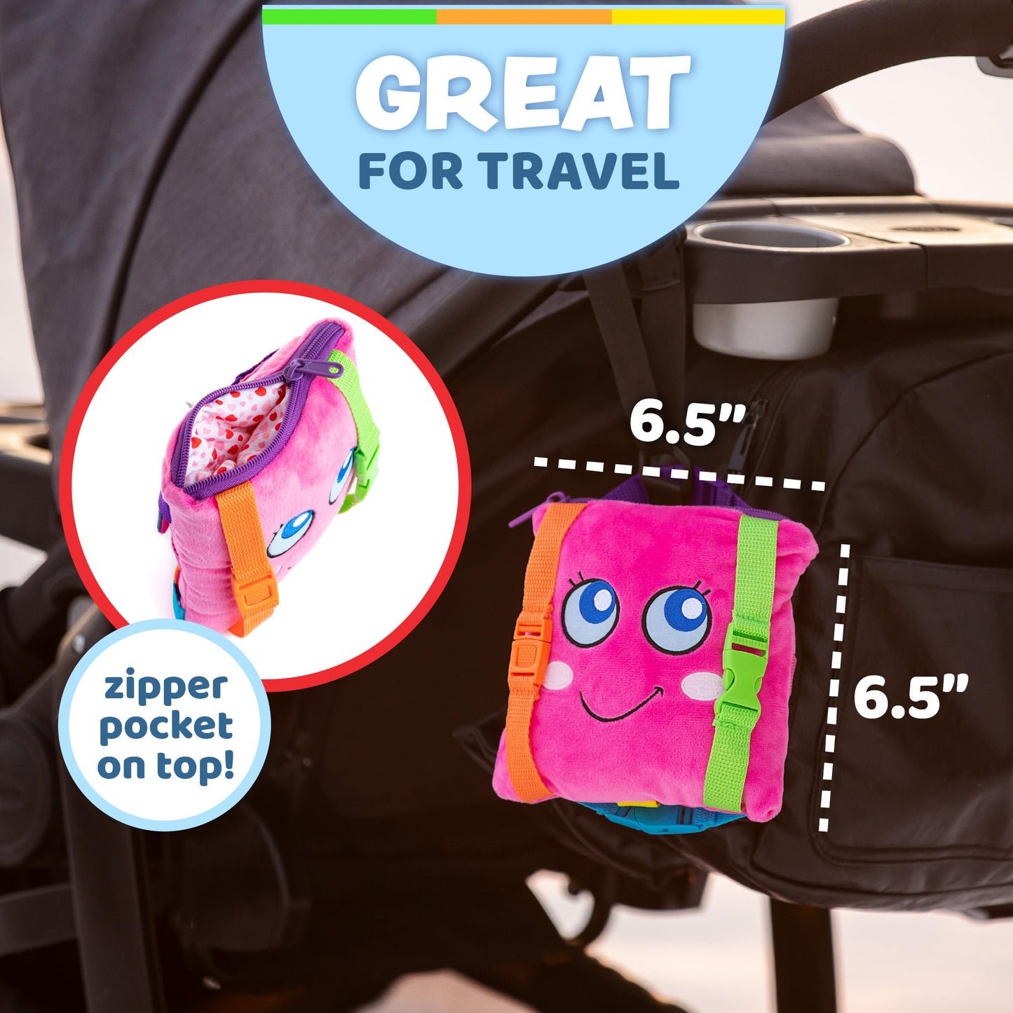 Buckle Toys - Bella Square - Learning Activity Game - Develop Motor Skills and Problem Solving - Travel Essential for Toddlers 1-3