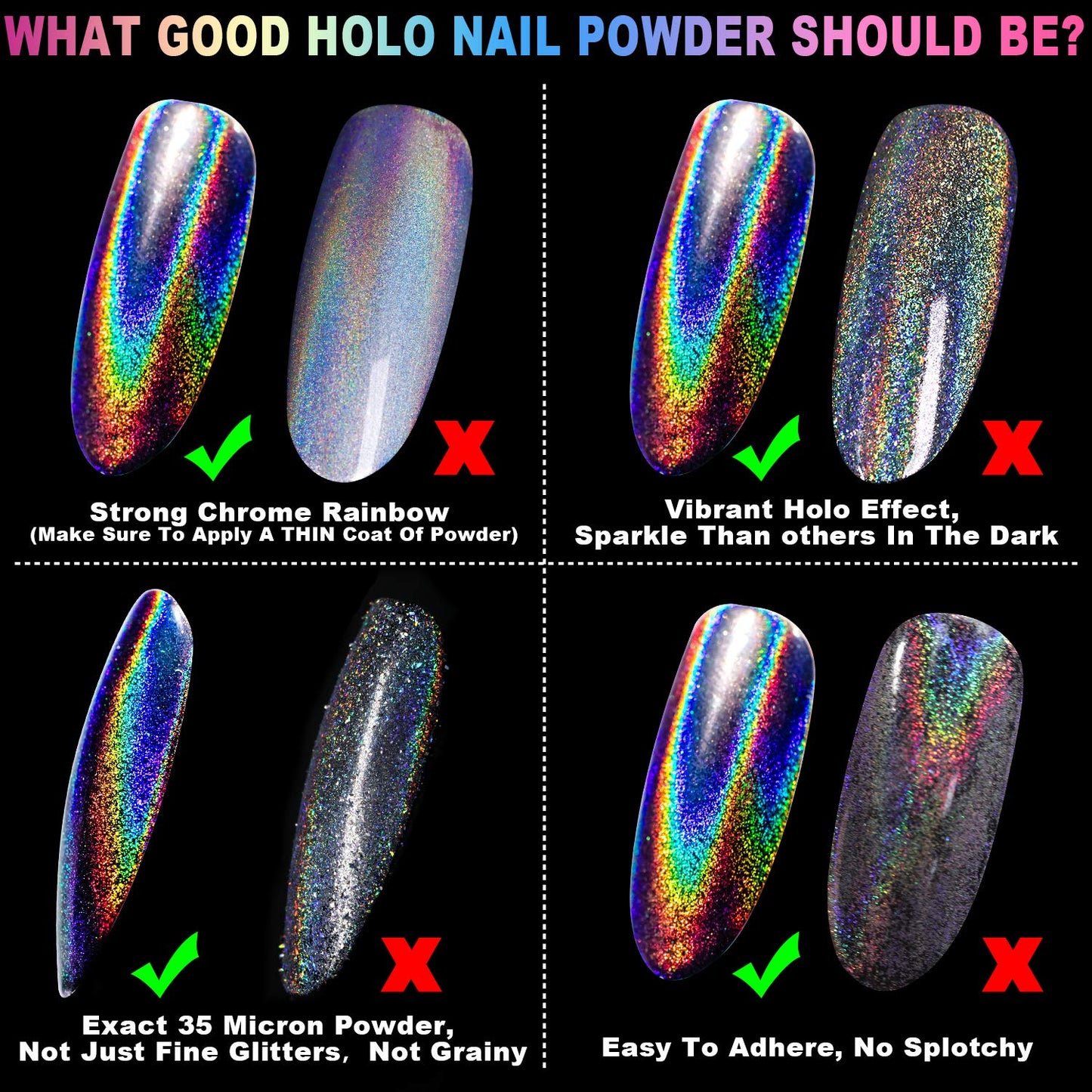GA&EN Holographic Nail Polishing Powder Fine Rainbow Holo Unicorn Mirror Laser Effect Multi Chrome Manicure Pigment Glitter Dust for Salon Home Nail