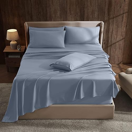 Hearth & Harbor Extra Deep Pocket Sheet Sets, Luxury Soft 6 Piece Bed Sheet Set Fits Mattress 18-24 Inches - Full, Stone Blue