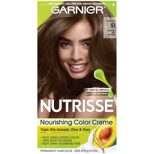 Garnier Nutrisse Nourishing Hair Color Creme, 51 Medium Ash Brown (Cool Tea) (Packaging May Vary) Beauty & Personal Care Garnier