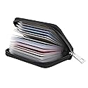 Easyoulife Genuine Leather Credit Card Holder Zipper Wallet With 26 Card Slots (Black)