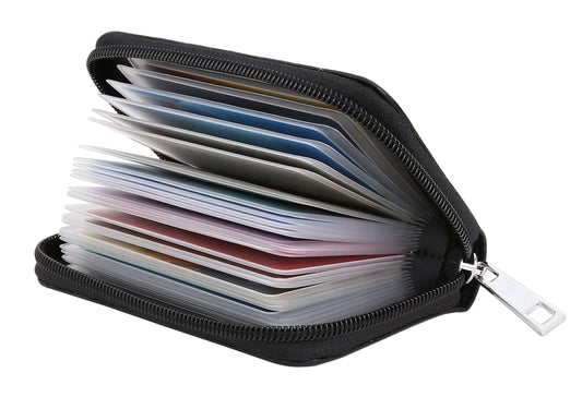 Easyoulife Genuine Leather Credit Card Holder Zipper Wallet With 26 Card Slots (Black) Fashion Easyoulife