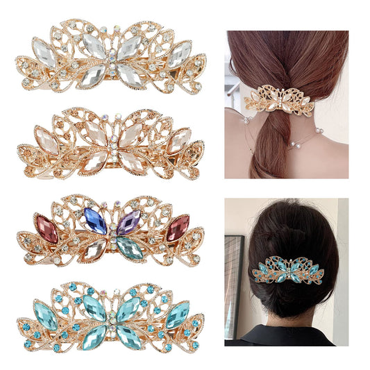 Lawie 4 Pack Luxury Butterfly Jeweled Crystal Rhinestone Glitter Sparkly Metal Hair Barrettes Snap Clips Hairpins Hairgrip Thin Thick Bun Twist Holder