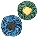 Hanbertti 2pcs of Satin Sleep Bonnet with Adjustable Buckle, Double Layer Silk Bonnets, Reusable Bath Hair Cap for Night Sleeping and Make up (Deep