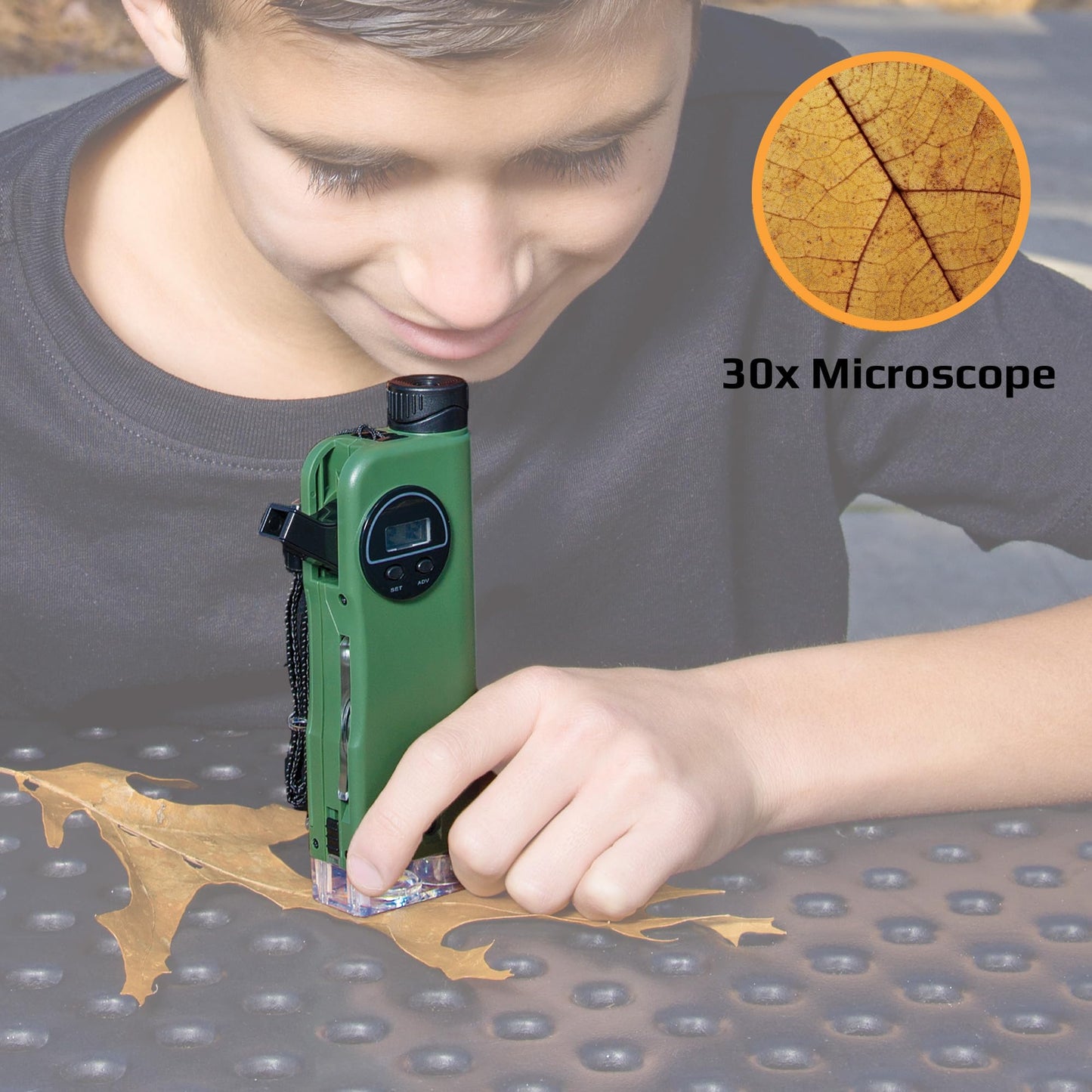 Carson X-Scope 7-in-1 Kids Optical Tool – Pocket Microscope, Telescope, Magnifier, Flashlight, Whistle, Compass & Digital Clock (CP-11)