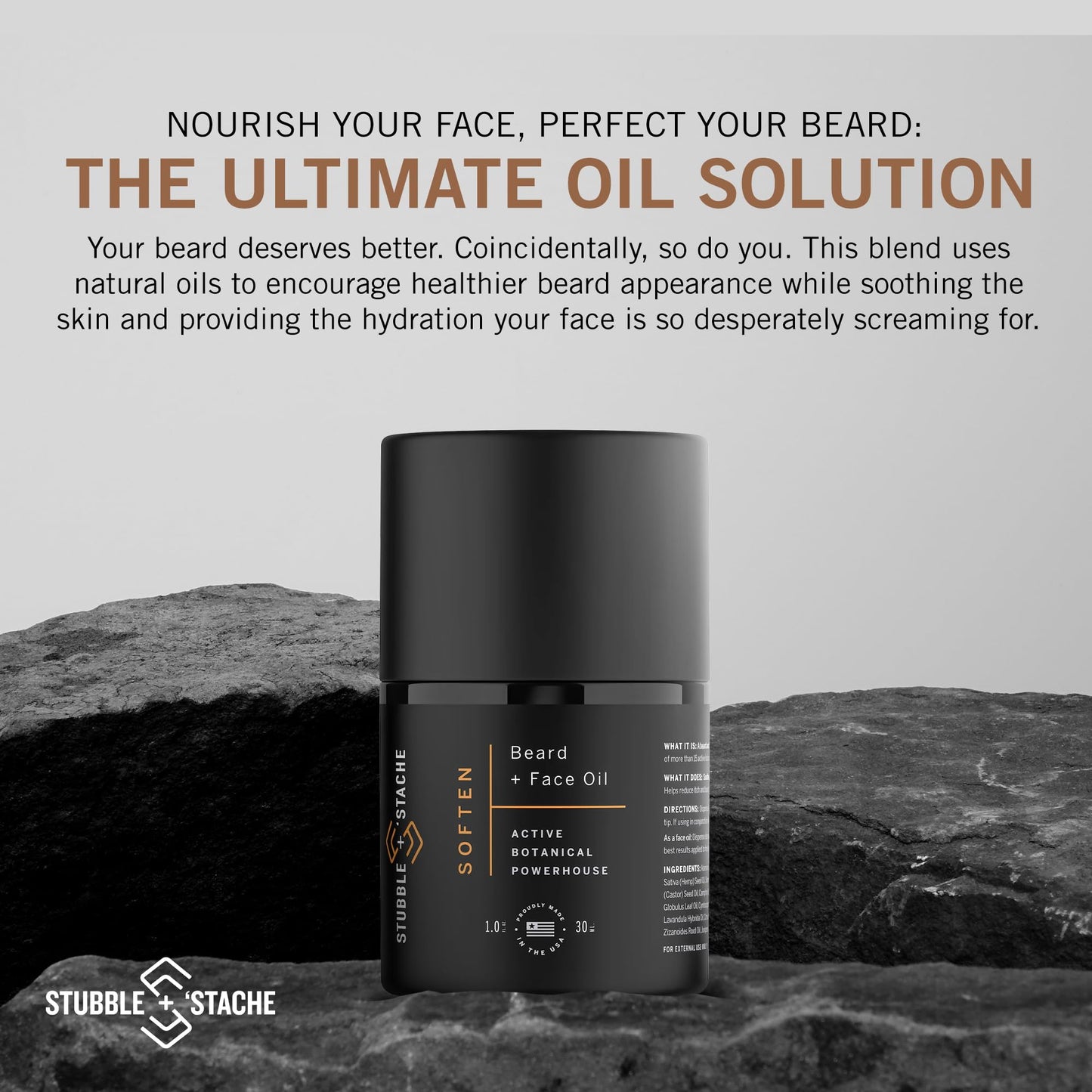 stubble & stache Hydrating Beard Oil for Men - Dual-Use Face & Beard Moisturizer & Conditioner with Baobab, Jojoba & Argan - Softens Hair, Stops Itch