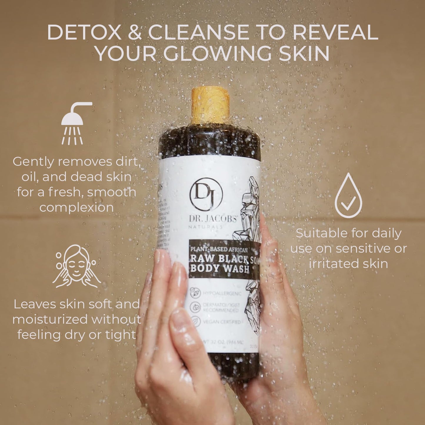 Dr Jacobs Naturals Authentic African Raw Black Soap, All-In-One Cleanser for Face Wash, Sensitive Skin Body Wash, Shampoo, Shaving Soap | Shea Butter