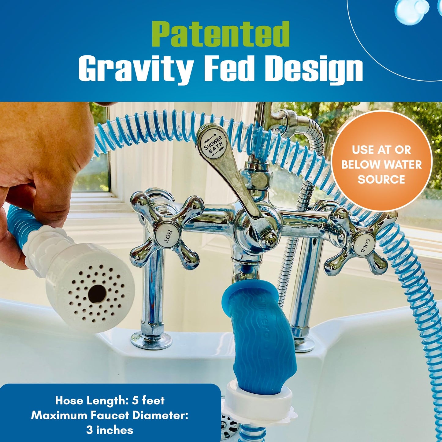 Rinseroo Slip-On Bathtub Faucet Sprayer Attachment – Ultra-Flex Dog Shower Adapter with Portable Pet Showerhead, 5-Foot Hose, No Installation, Fast & Easy Washing