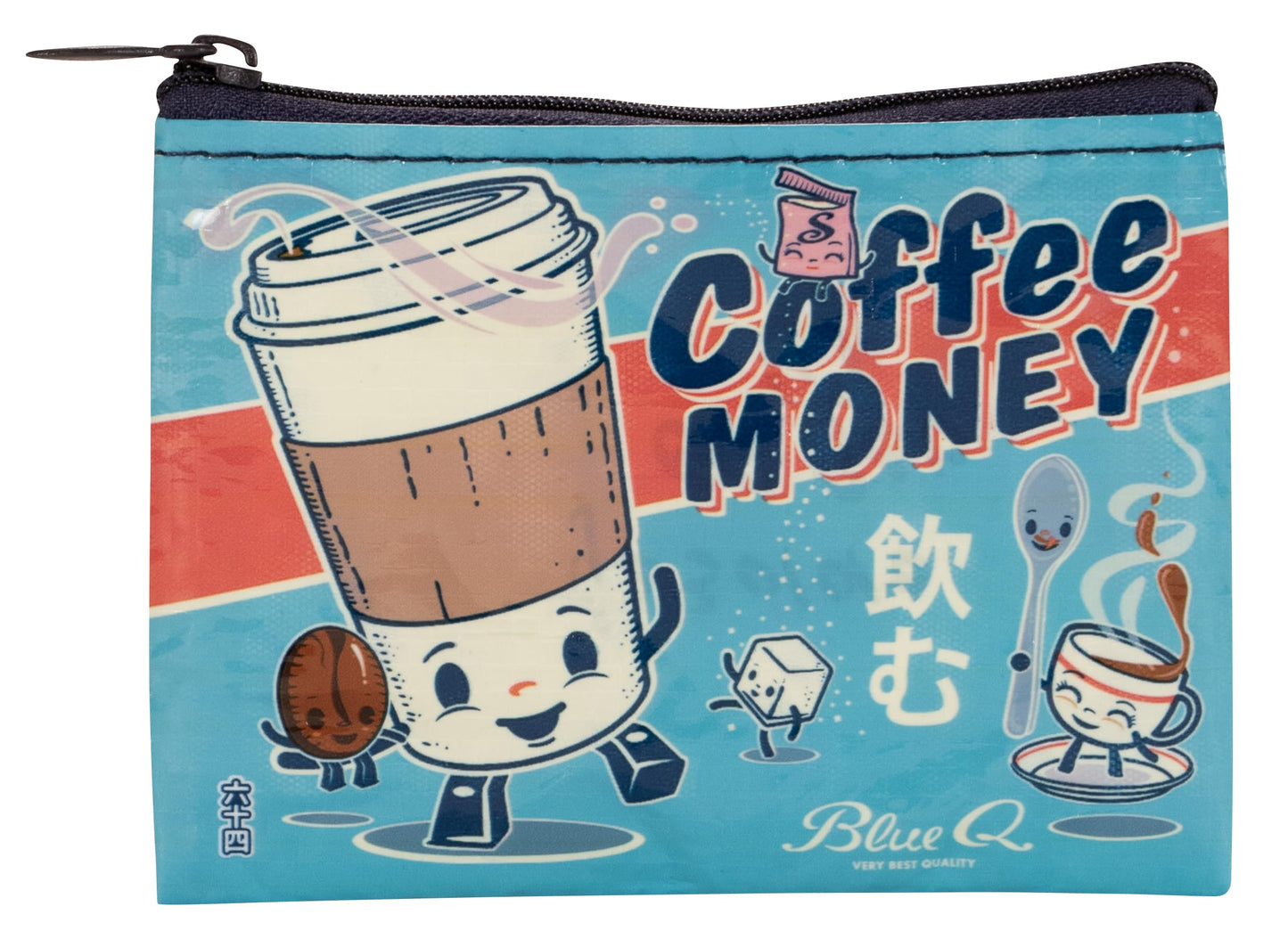blue q coin purse - cute pouch for men and women, small wallet keychain organizer, zipper bag coins, gift cards & earbuds, mini card holder, compact…