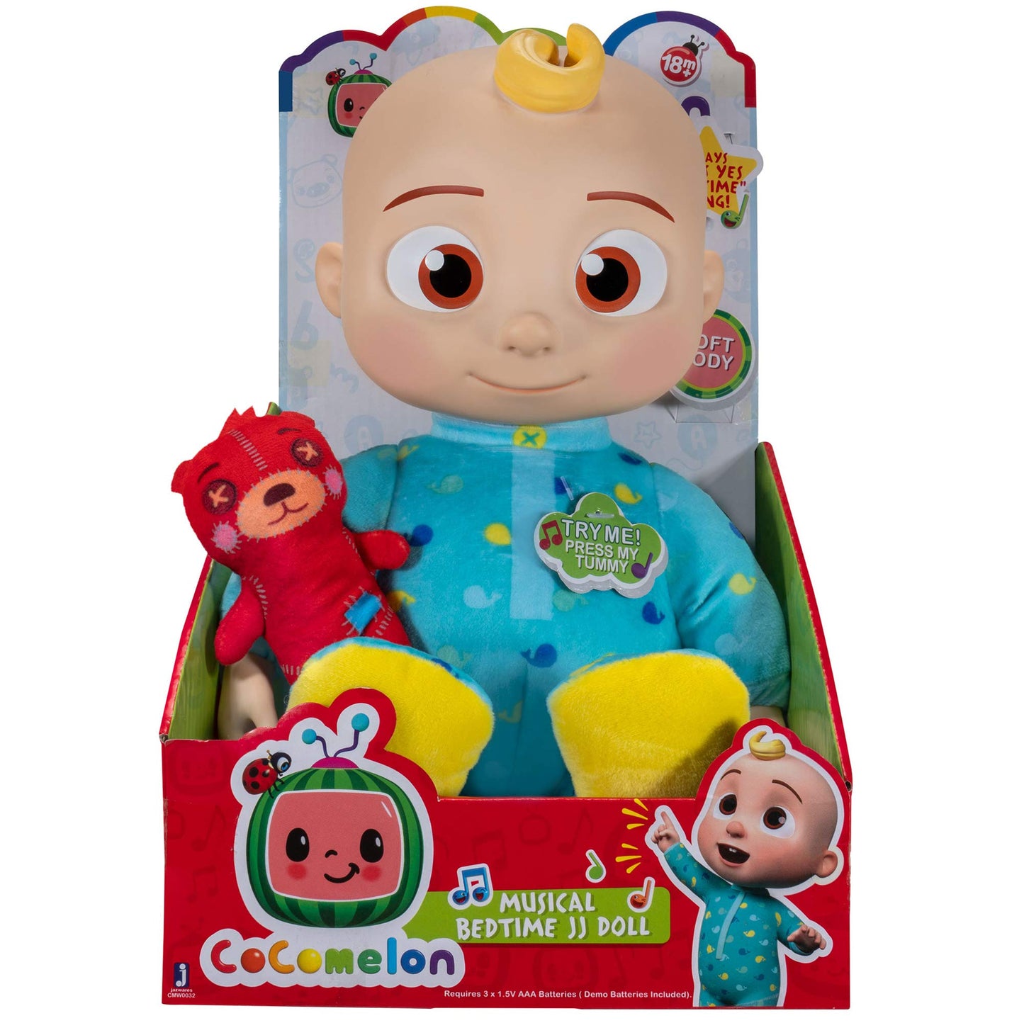 CoComelon Musical JJ Plush Doll - Press Tummy to Sing Bedtime Song Clips - Includes Feature and Small Pillow Plush Teddy Bears