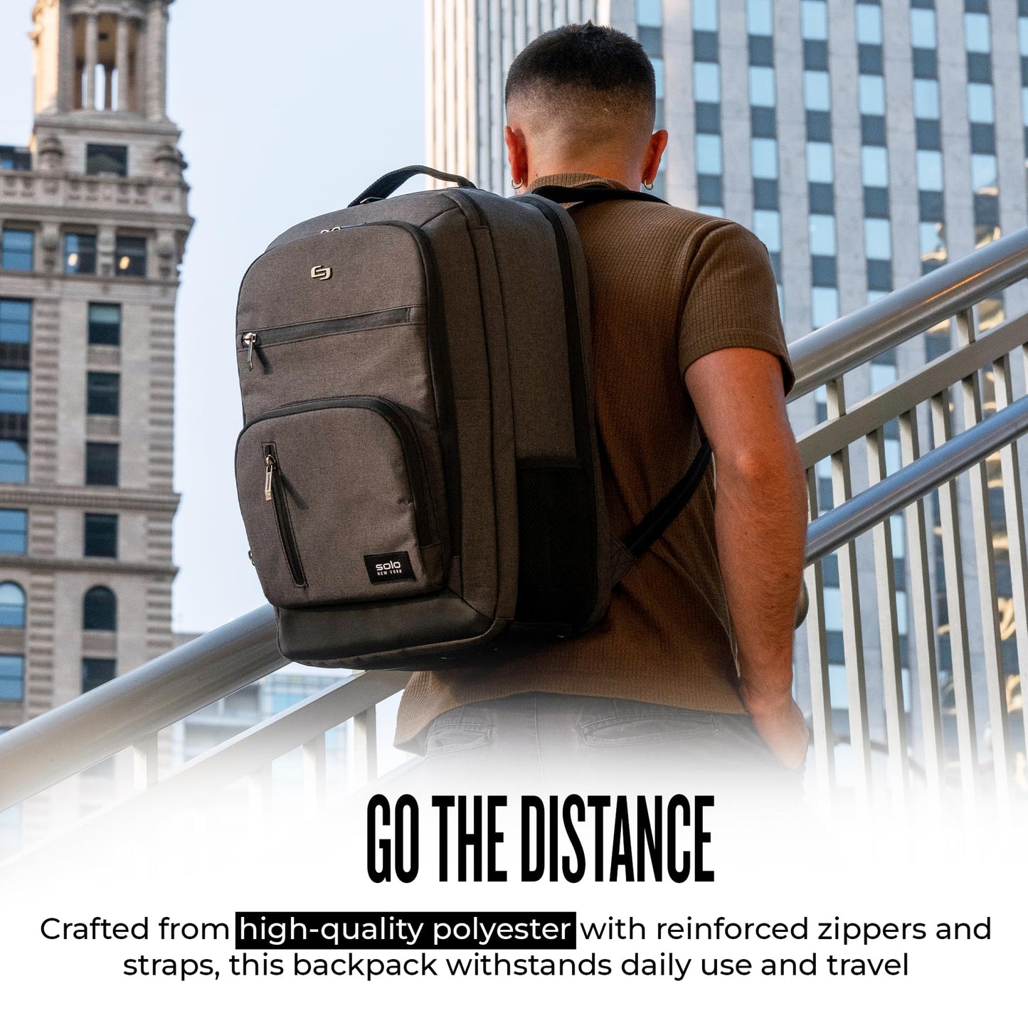 Solo New York TSA Laptop Backpack for Women & Men -Carry On Bookbag for Travel & Work, Lightweight Bag, Mesh Side Pockets, Padded Straps, Fits 17.3" Computer - Grand Travel, Grey