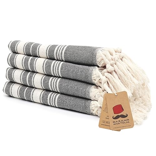 Bazaar Anatolia Hand Towels - Set of 4 | 39" x 19" - Decorative Turkish Hand Towel for Bathroom, 100% Cotton, Kitchen, Face, Hair, Tea, Dishcloth…