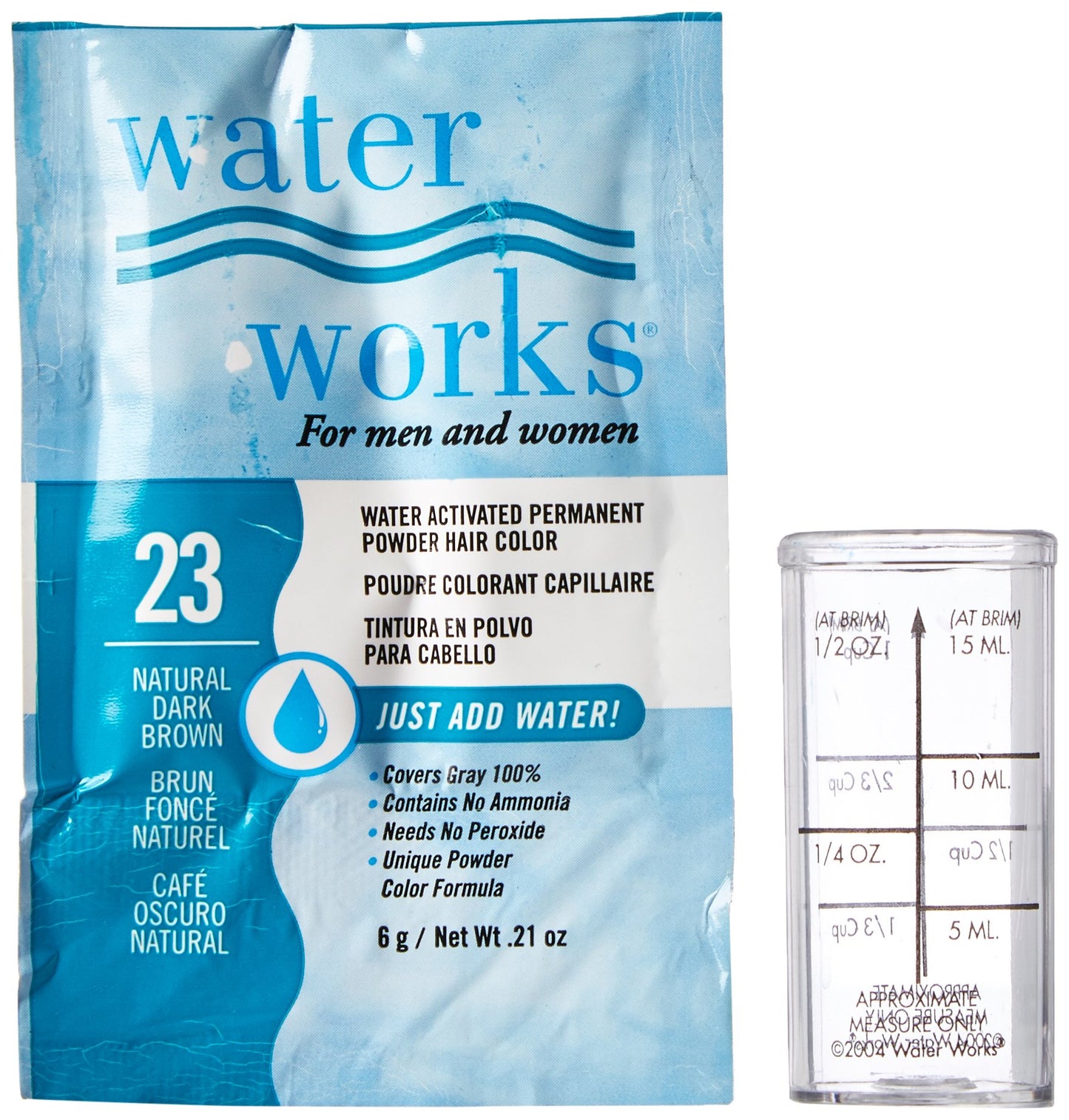 Water Works Water Activated Permanent Powder Hair Color for Men and Women, #23 Natural Dark Brown