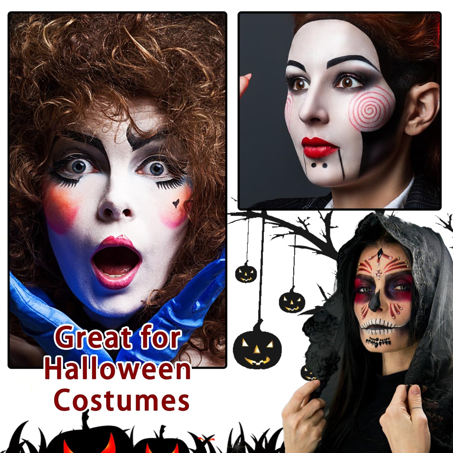 Black White Red Face Body Paint Foundation Cream Makeup,Halloween Cream Clown Face Body Paint Makeup Kit for Goth Zombie Vampire Skeleton Cosplay