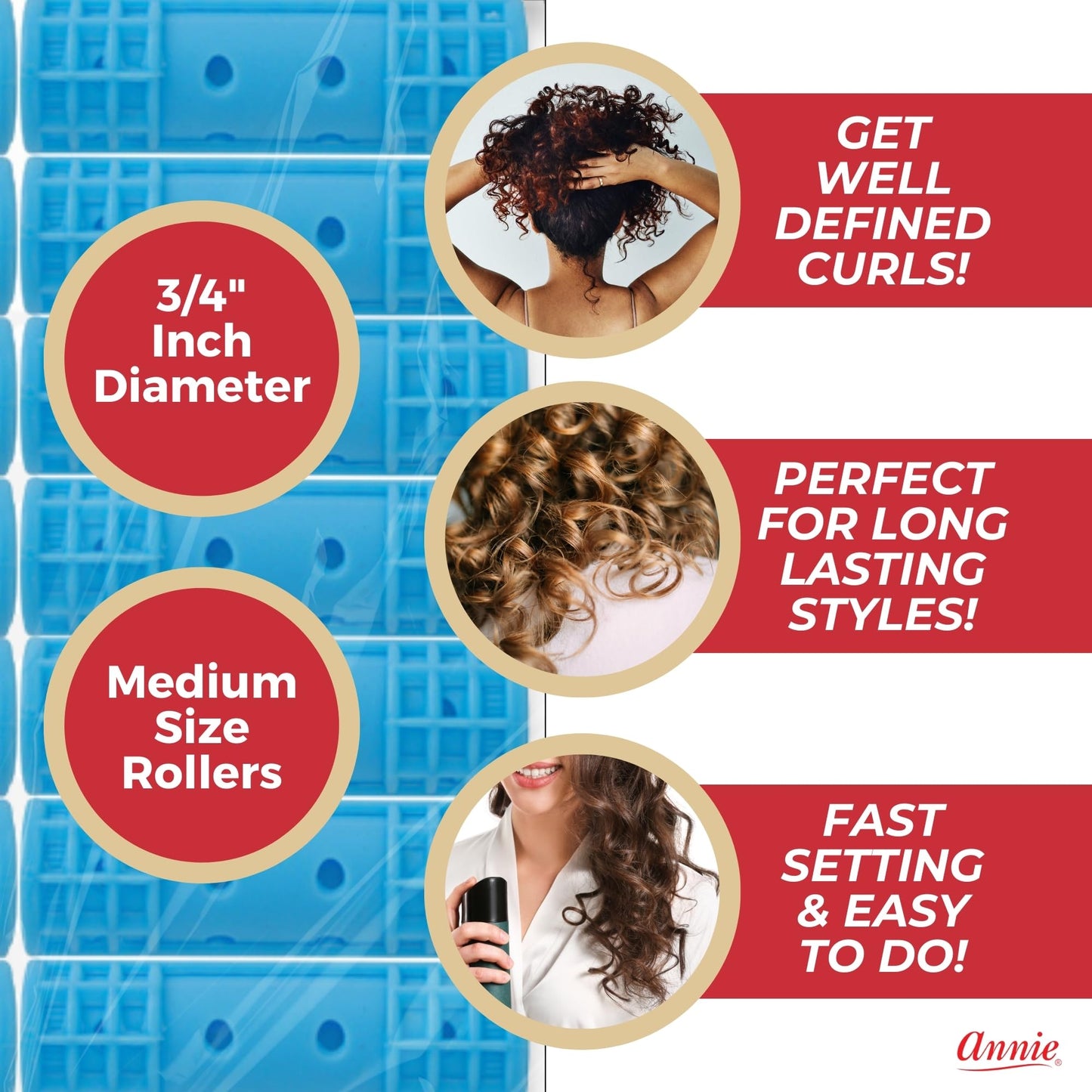 Annie Snap-On Magnetic Hair Rollers - Small 1/2 Inch with Locking Snap-Over Hood - Secure Hold No Pins Needed - Blue, 14 Count Beauty and Personal Care Annie