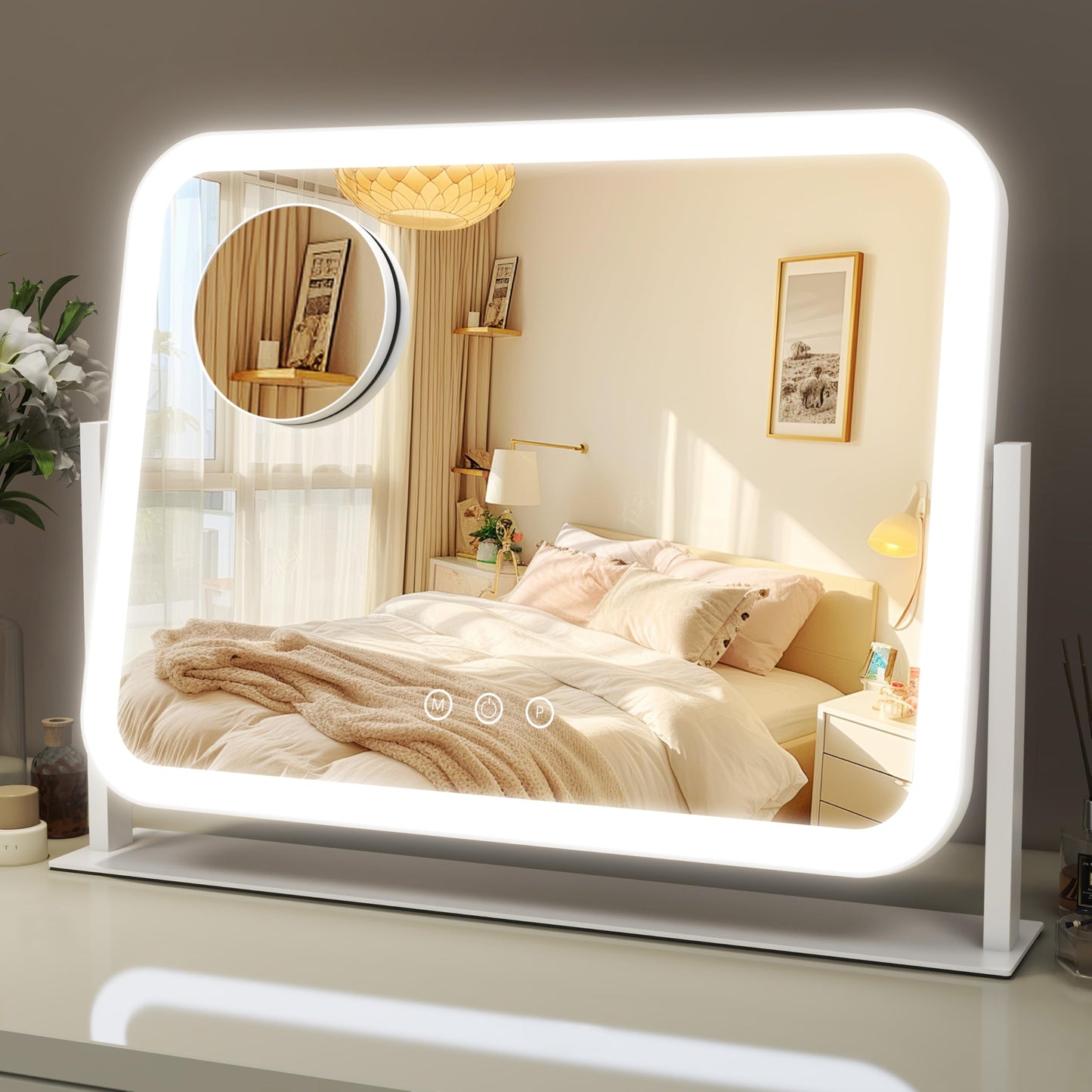 ROLOVE Lighted Makeup Mirror, 17"x13" Vanity Mirror with Lights, 10X Magnification, Gifts for Women, 3 Color Lighting Modes, Smart Touch Control, 360° Beauty and Personal Care ROLOVE