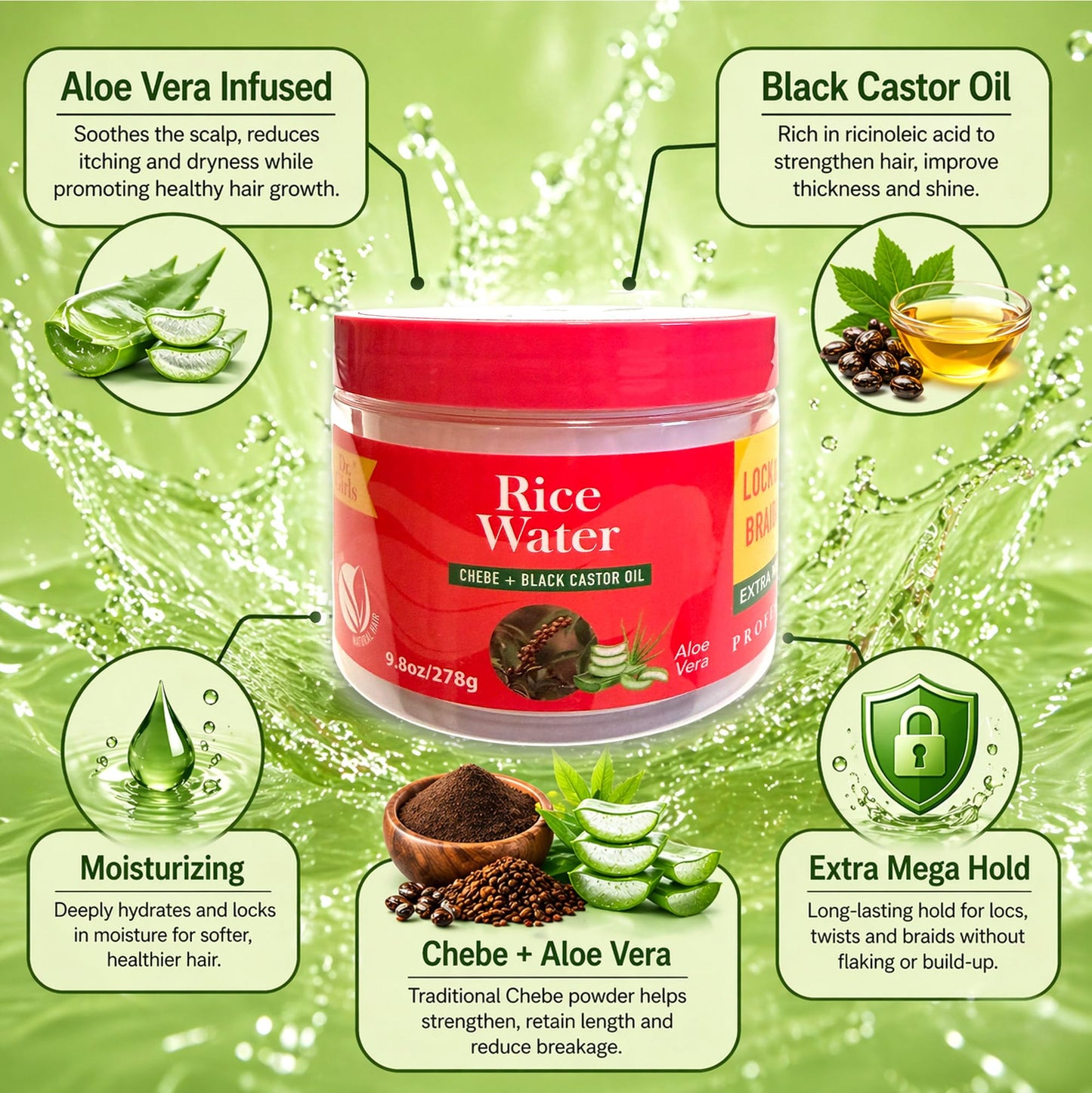 Dr Girls Super Grow Loc & Twists Braiding Conditioning Gel/9.8oz/ Extra Mega Hold (Chebe+Aloe)
