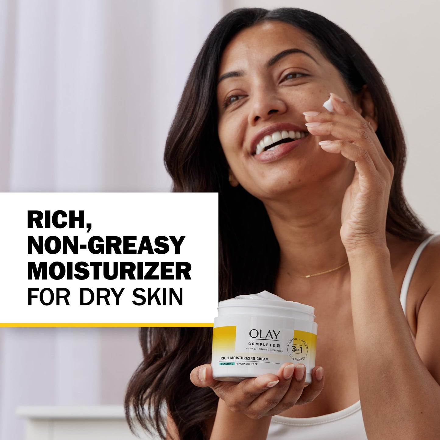 Olay Face Moisturizer, Complete+ Rich Moisturizing Cream - Fragrance-Free, Gentle for Dry & Sensitive Skin, 3-in-1 Hydrating to Strengthen, Nourish