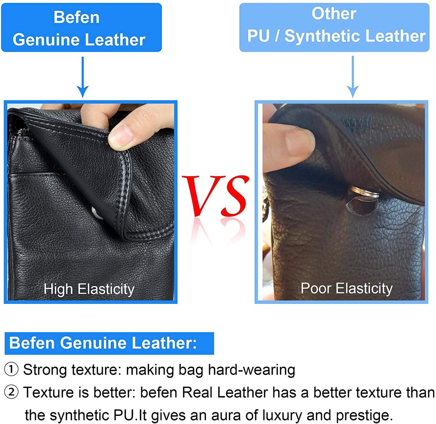 befen Black Genuine Leather Small Crossbody Bags for Women