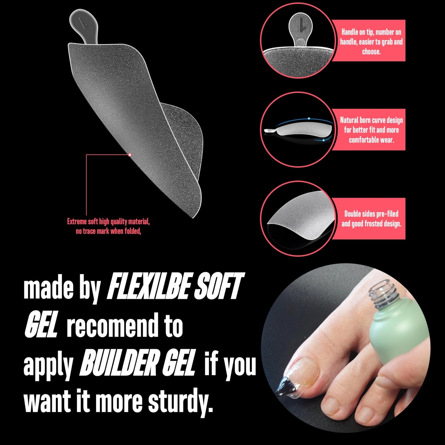 NOVO OVO 120 pcs Long Toe Nail Tips Press on, Curved Full Cover Longtoes Claw, Clear Double Matte Pre-filed Nail Extension for Pedicure Acrylic