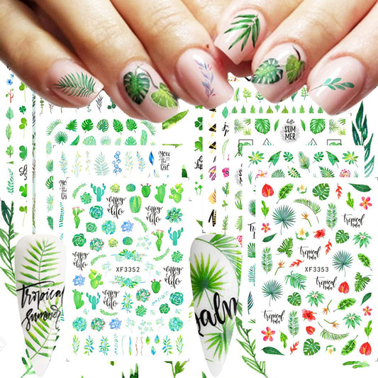12 Sheets Summer Leaf Nail Art Stickers 3D Self-Adhesive Nail Decals Nail Art Supplies Palm Leaves Clover Nail Design for Women Manicure Nail Beauty & Personal Care ONEUPIN