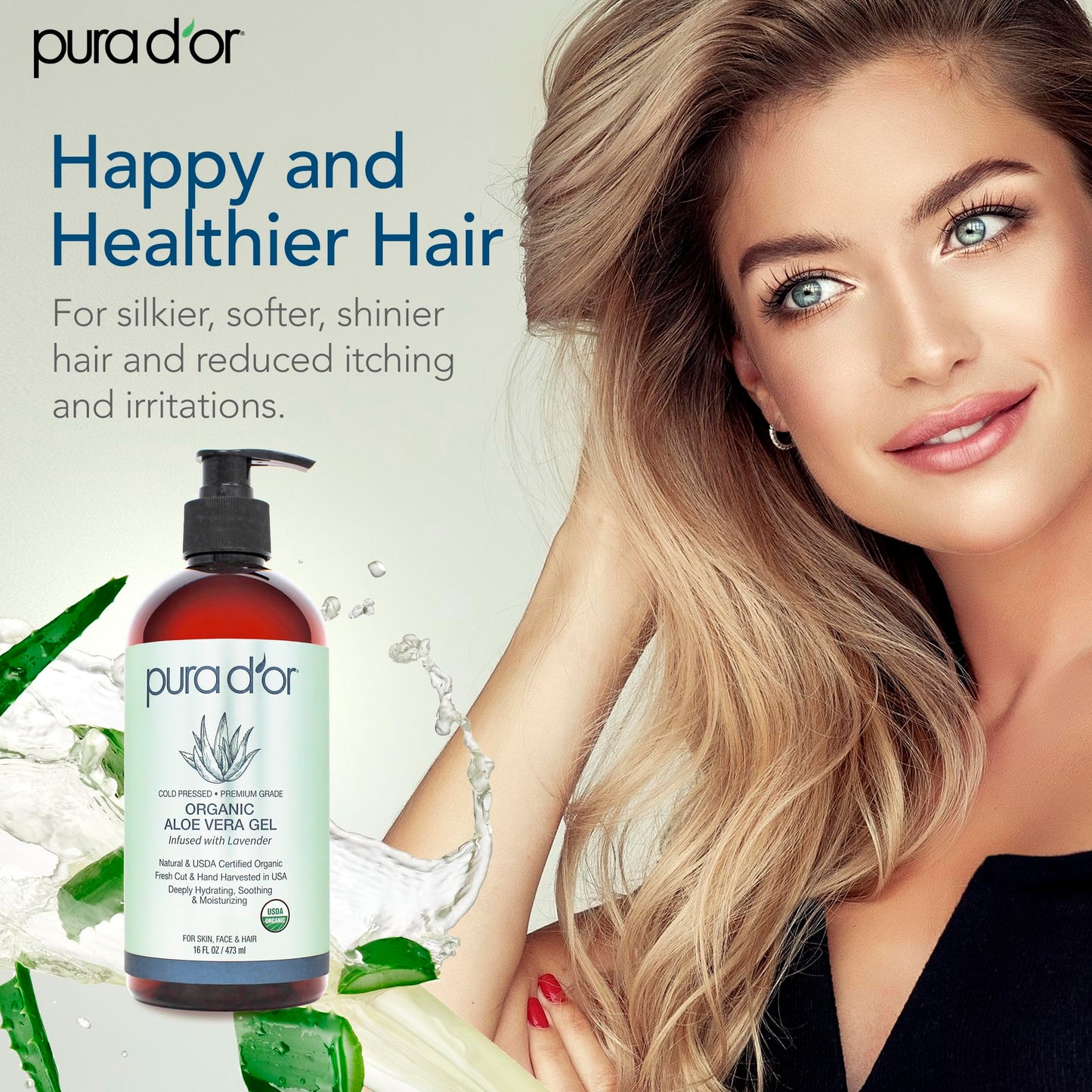 PURA D'OR 16 Oz ORGANIC Aloe Vera Gel - Lavender - All Natural - ZERO Artificial Preservatives - Deeply Hydrating & Moisturizing - Sunburn, Bug Bites
