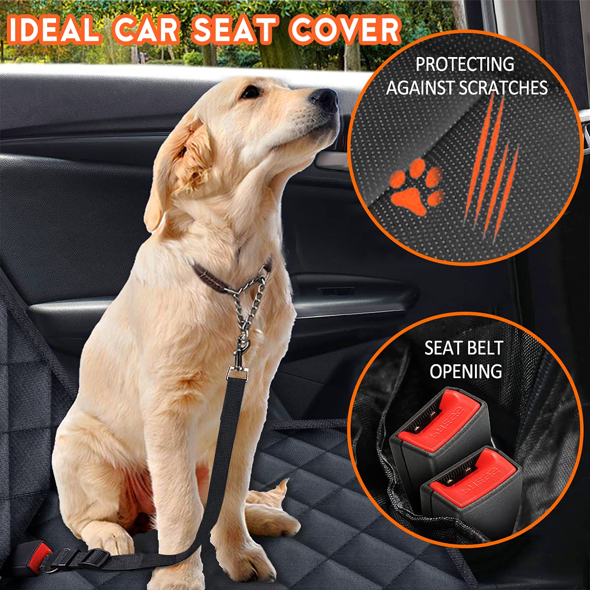 Yuntec Dog Car Seat Cover – Waterproof, Non-Slip Back Seat Protector with Middle Armrest Fit for Cars, Trucks & SUVs – Black