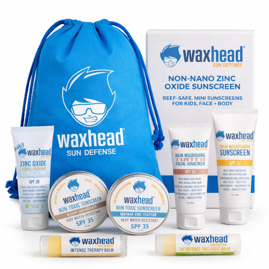 Waxhead Travel Size Sunscreen Sampler Box - Non-Nano Zinc Oxide, Coral Reef Safe, Biodegradable Sunblock SPF 30. Lip Balms, Solid Mini Paste Tins
