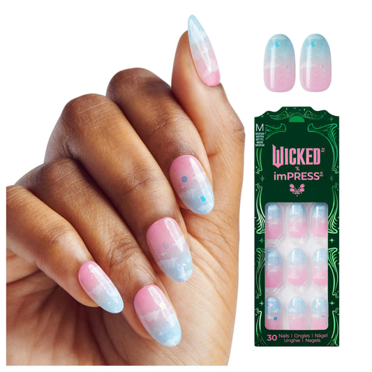 WICKED X imPRESS Press On Nails, New Improved Adhesive, Up To 10 Day Hold, ‘Destined To Fly’, Pink/Sky Blue, Medium Oval, Includes 30 Fake Nails, 1 Beauty & Personal Care imPRESS