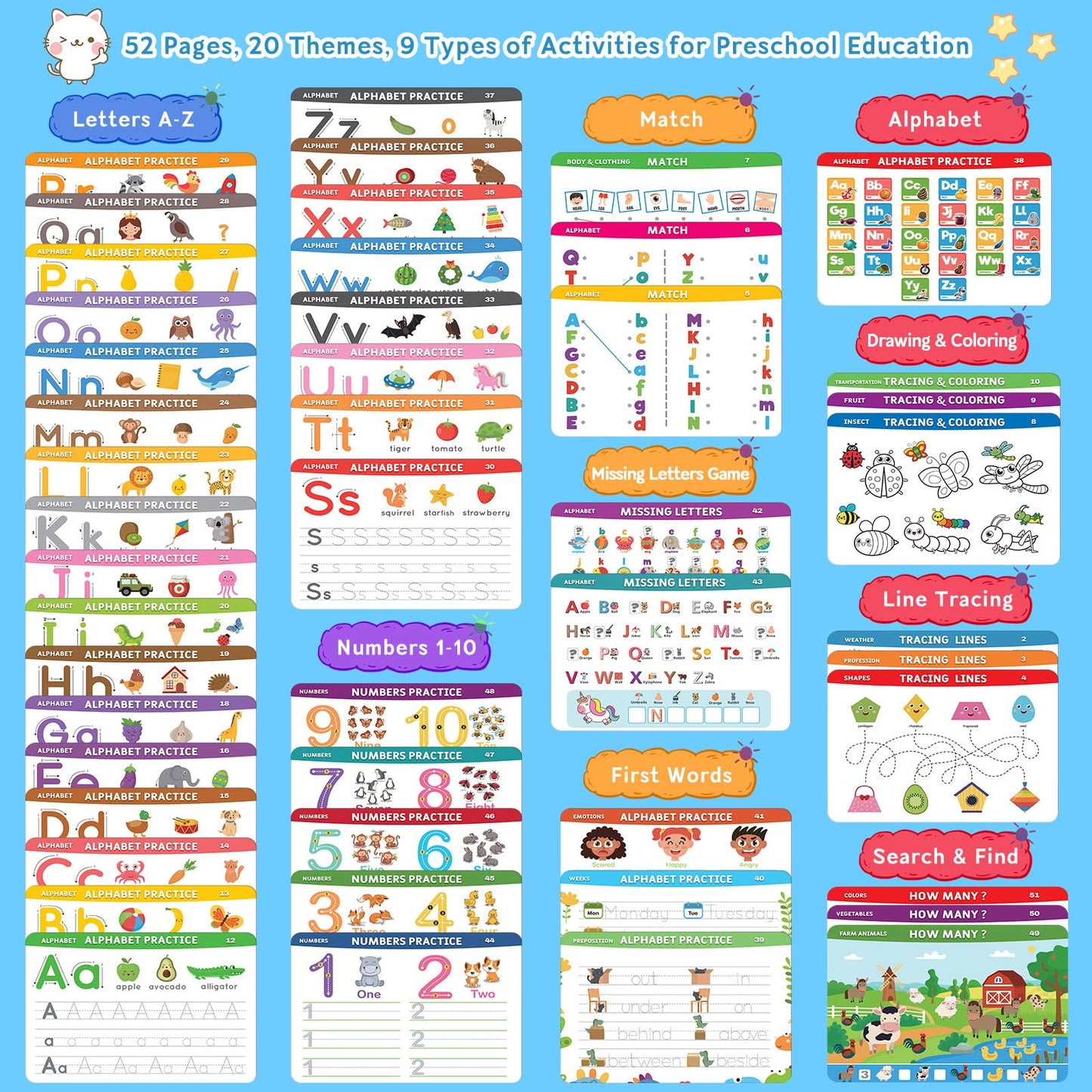 Preschool Learning Activities Workbook – Handwriting Tracing, Alphabet & Montessori Busy Book, Autism-Friendly Educational Toy for Kids Ages 3–5