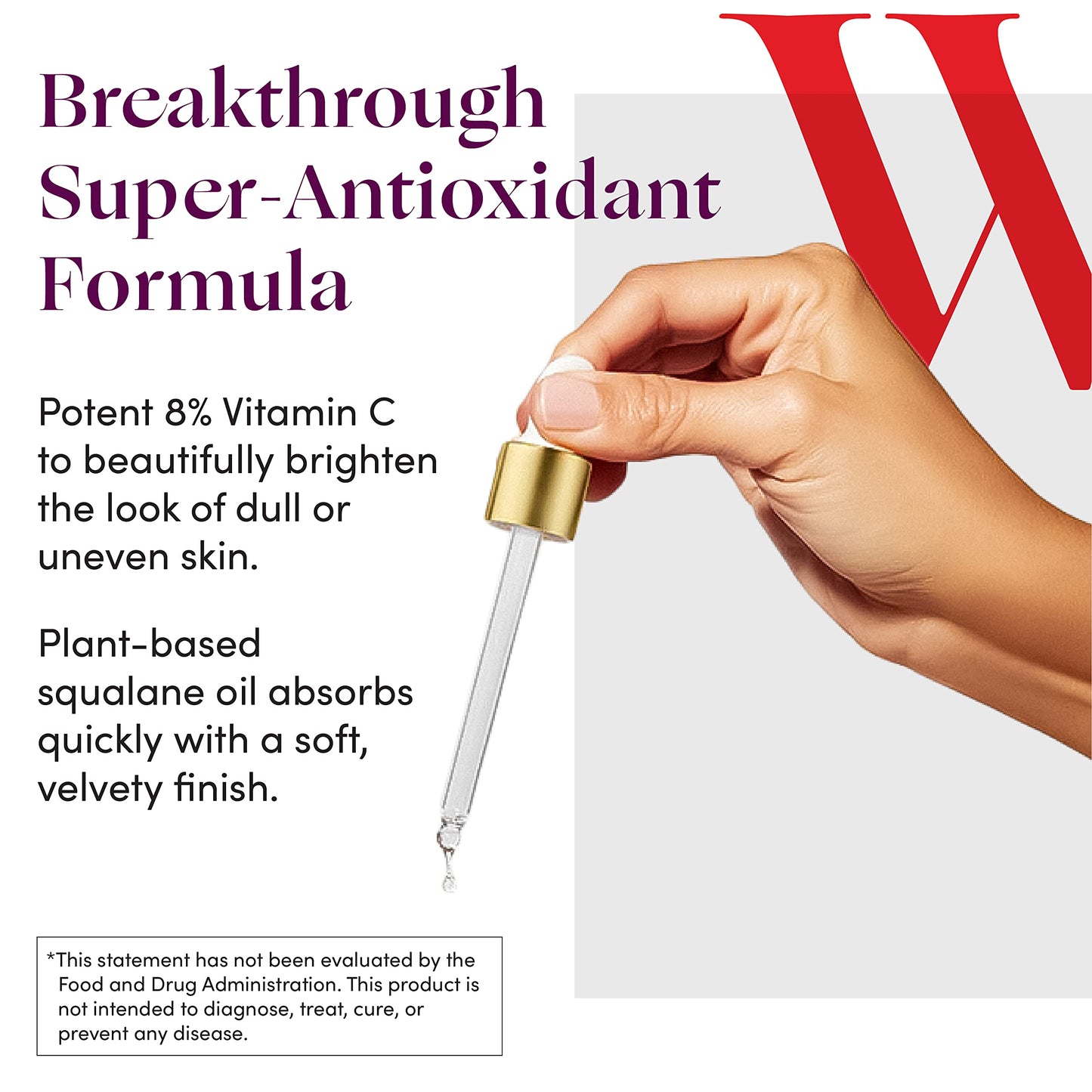 Womaness Fountain of Glow Face Serum - Brightening Vitamin C Serum for Face with 8% Vitamin C & Plant-Derived Squalane Oil - Menopause Skin Care