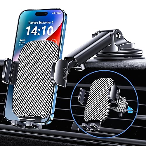 GUWEZ Phone Holder Car Mount for iPhone [Powerful Suction] Phone Mount for Car Dashboard Windshield Air Vent Universal Accessories [Thick Cases…