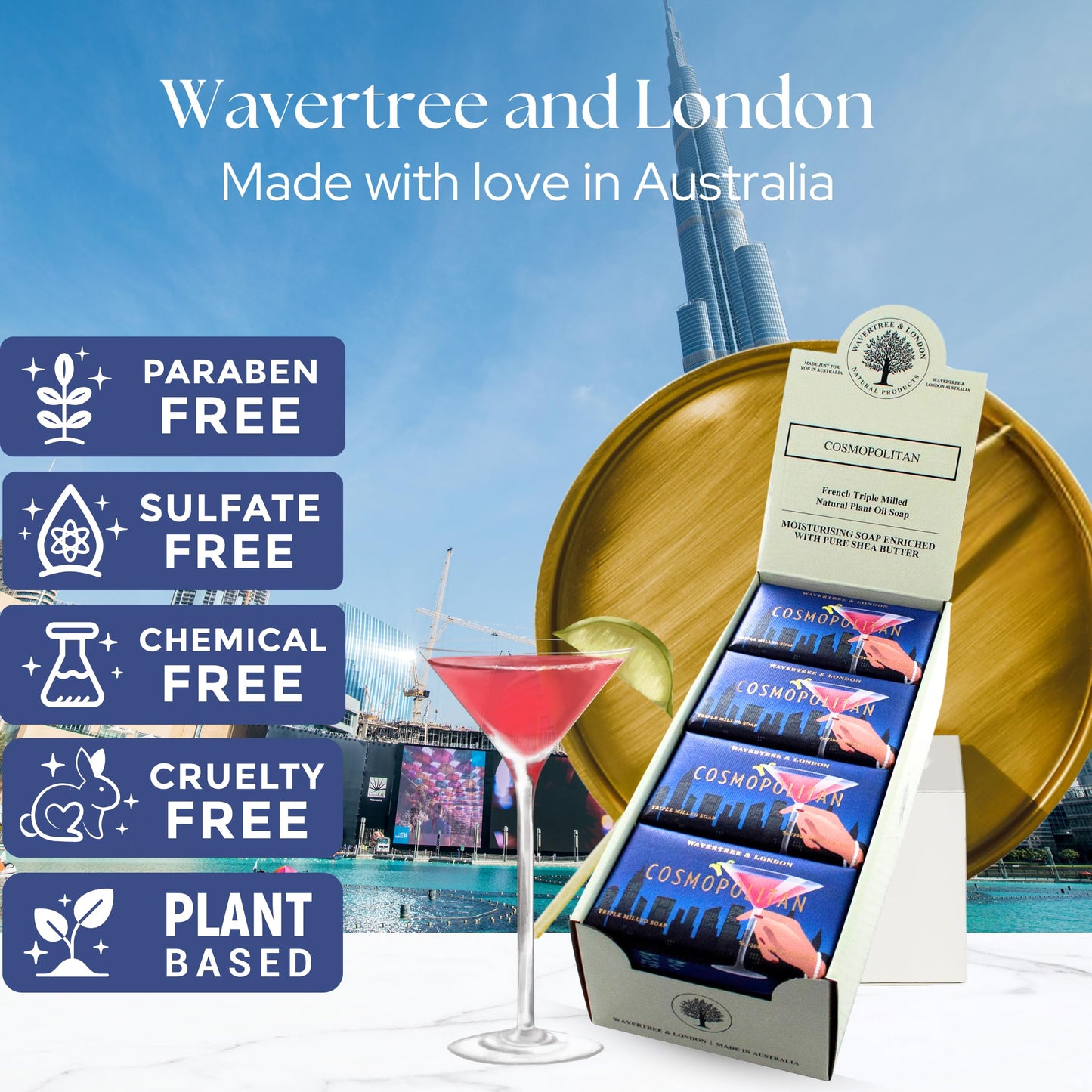 Wavertree & London Cosmopolitan Scented Natural Soap (8 Bars), 7oz Moisturizing French Triple Milled Soap Bars enriched with shea butter - Pure Plant