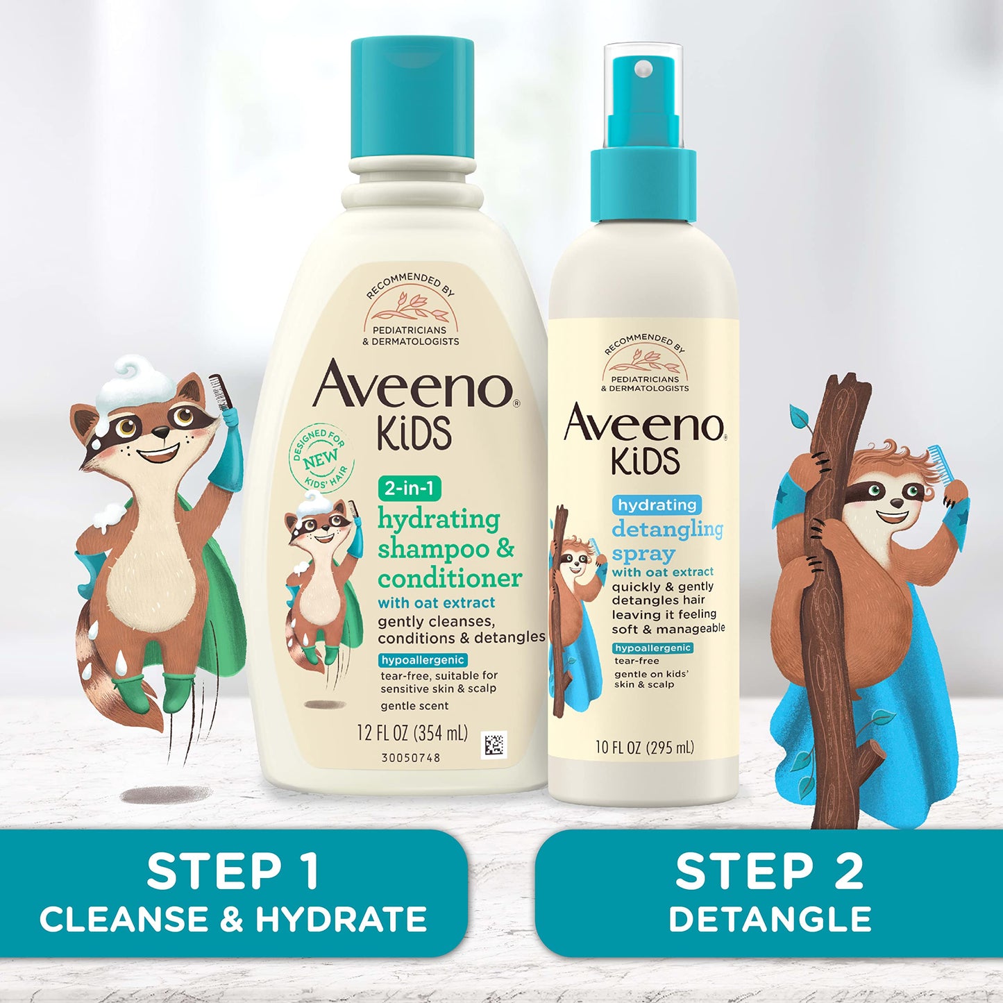 Aveeno Kids Hydrating Detangling Spray with Oat Extract, Quickly Detangles Hair, Tear-Free, Gentle on Sensitive Skin & Scalp, Detangler Spray