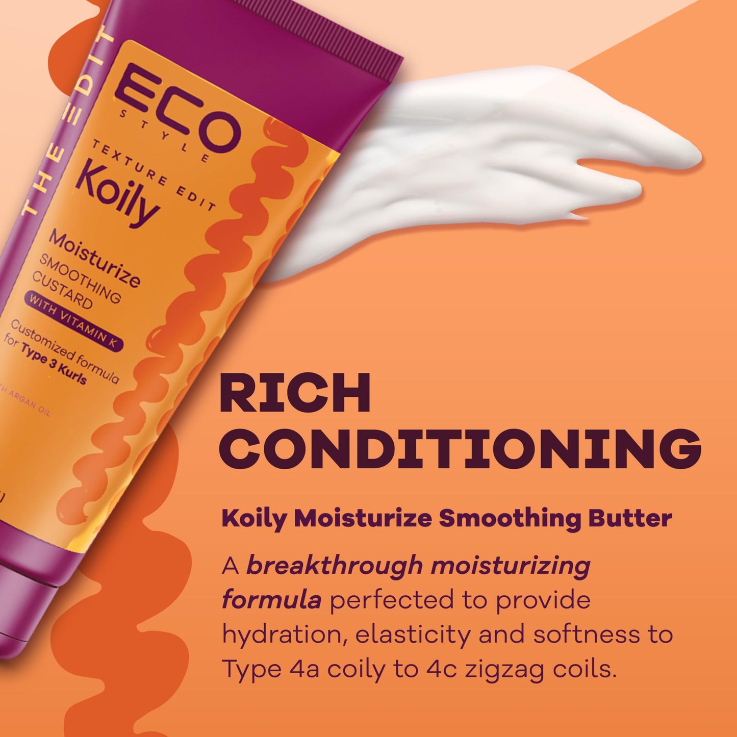 Eco Style, Texture Edit, Koily Moisturize Smoothing Butter for Type 4 curly hair - A sulfate-free, ultra-rich curly hair conditioner that provides