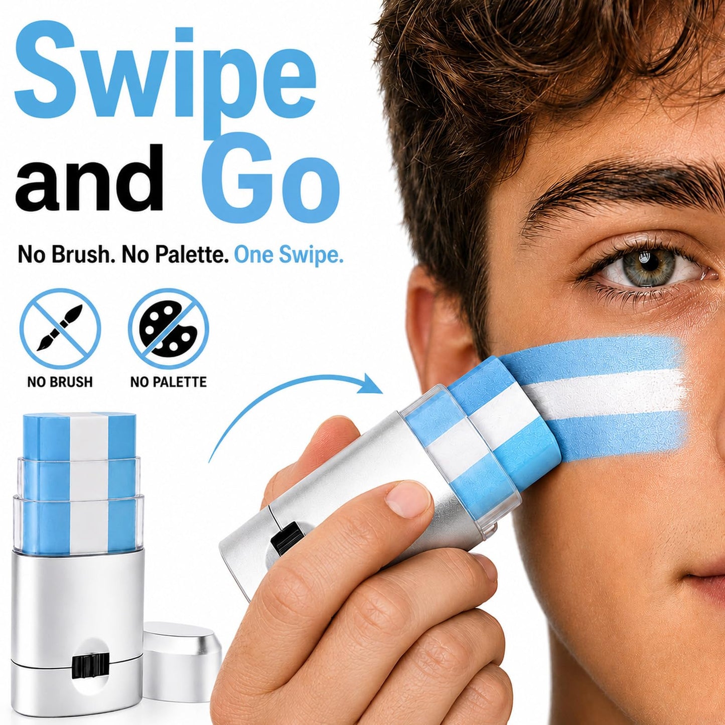 Paminify Light Blue and White Argentina Face Paint Stick,2026 World Cup Fans Eye Black,Patriotic Argentine Flag Body Paint Stick for Soccer Baseball Beauty and Personal Care paminify