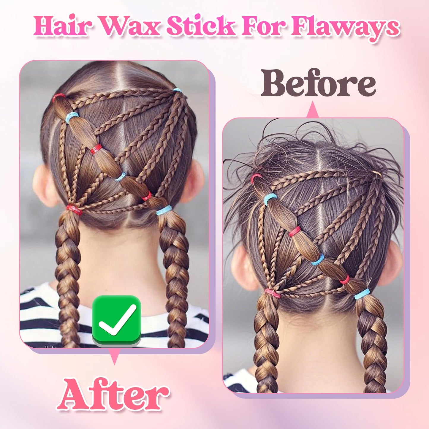 Hair Wax Stick, Slick Back Hair Brush, Wax Stick for Flyaways, Rat Tail Comb Edge Brush Styling Tool Set Accessories for Women Girls(Pink) Beauty and Personal Care Xinfox