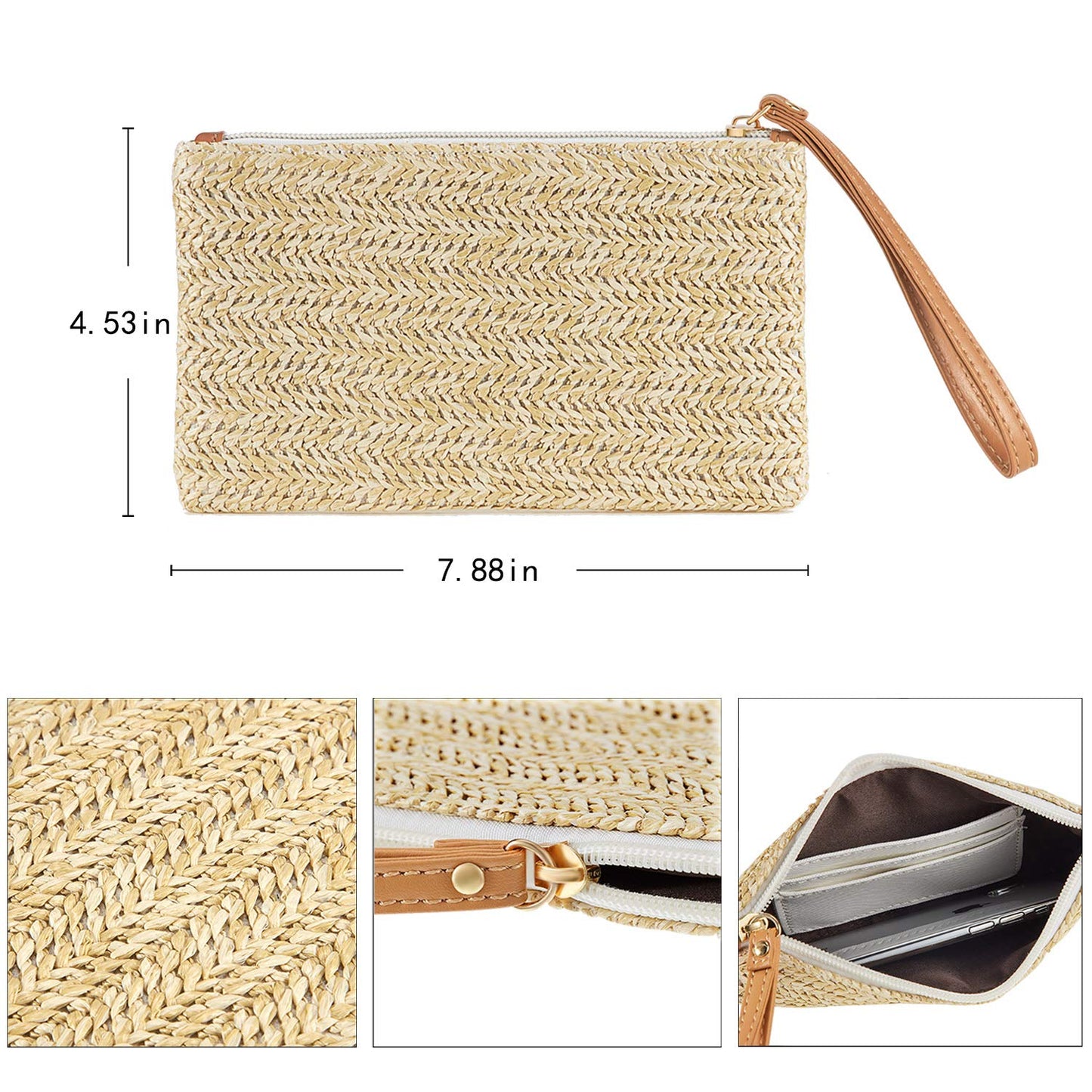 Frienda 2 Pieces Straw Clutch Purse Straw Handbag for Women Summer Beach Bag Bohemian Wristlet Bag(Beige-White, Beige-Yellow)