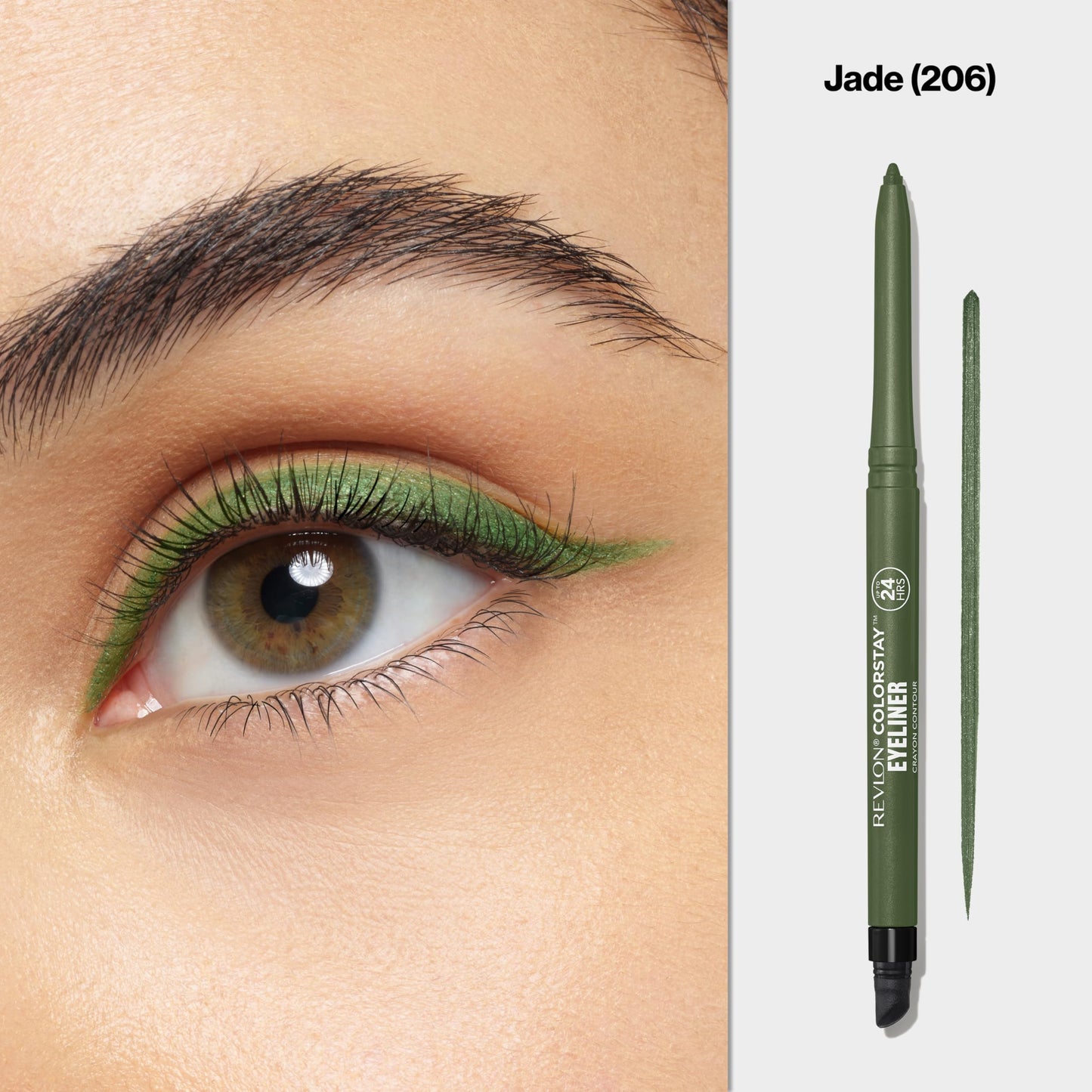 Revlon ColorStay Pencil Waterproof Eyeliner, Smudge-Proof, Eye Makeup with Built-In Sharpener, Stocking Stuffer for Women, 206 Jade, 0.01 oz