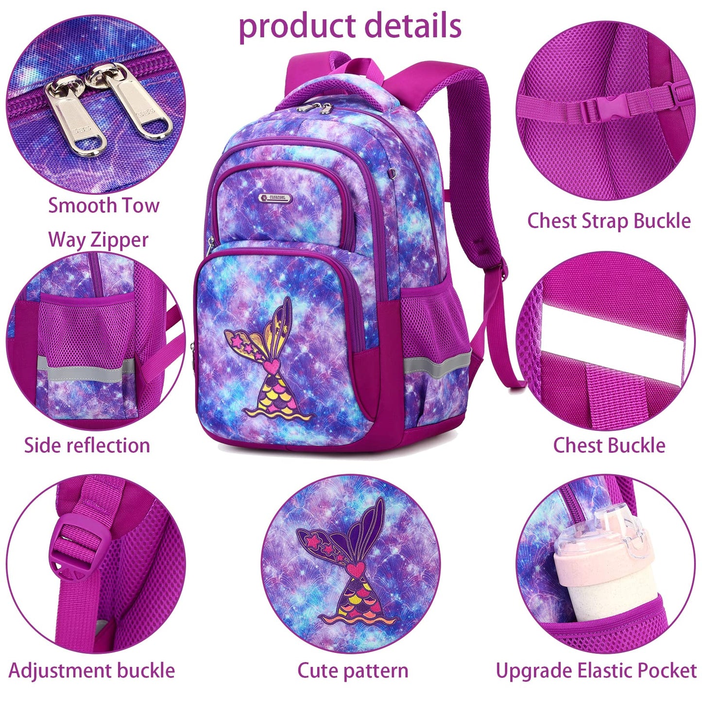 Wawakube 3Pcs Girls Backpack with Lunch Box Pencil Case,Unicorn Preschool Elementary School Bookbag for Kid Girls Picnic Travel etc