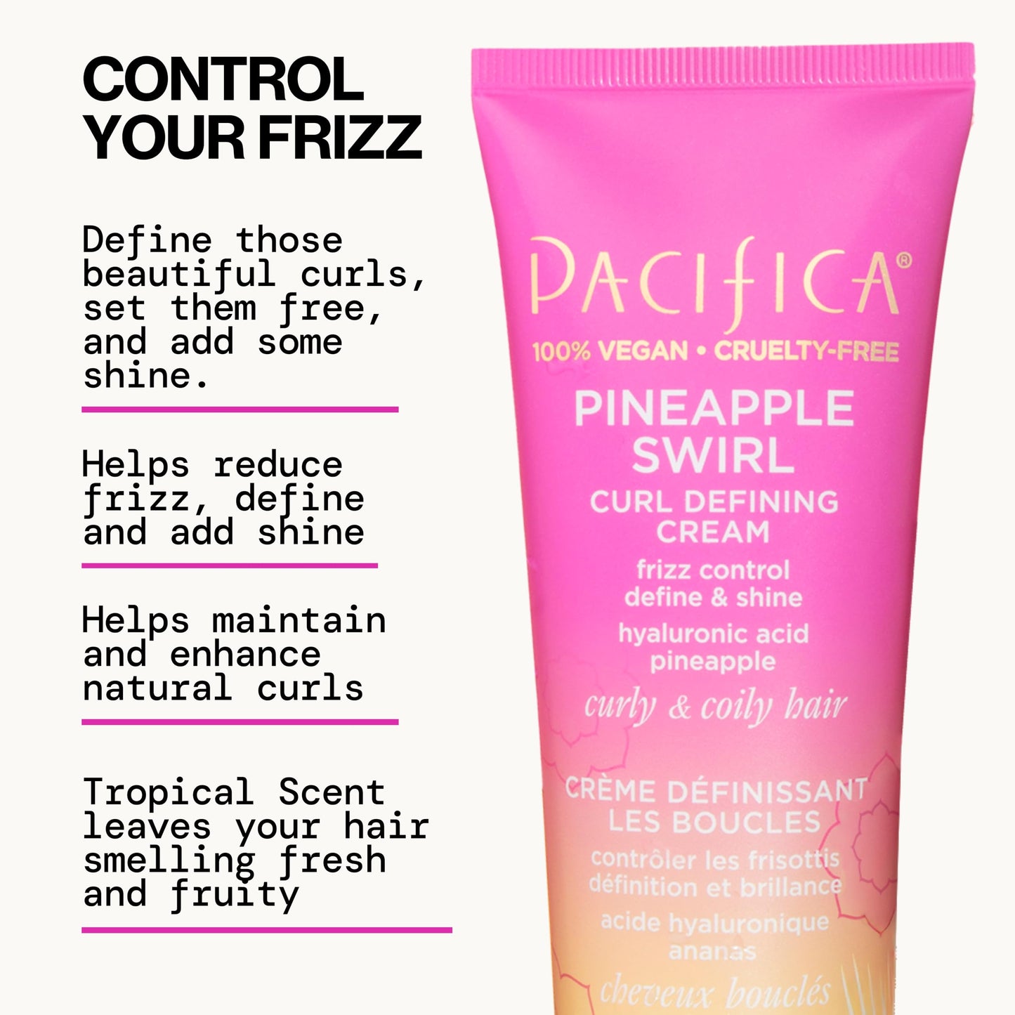 Pacifica Beauty Pineapple Curls 3-Step Hair Care Kit: Curl Defining Shampoo + Conditioner + Pineapple Swirl Curl Cream - Enhances Curls, Reduces