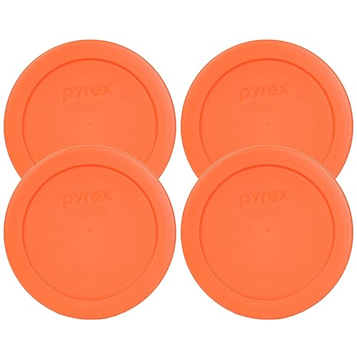 Pyrex 7200-PC Round 2 Cup Orange Storage Lid for Glass Bowls - Original Genuine Pyrex Lids - 4 Pack - Made In The USA