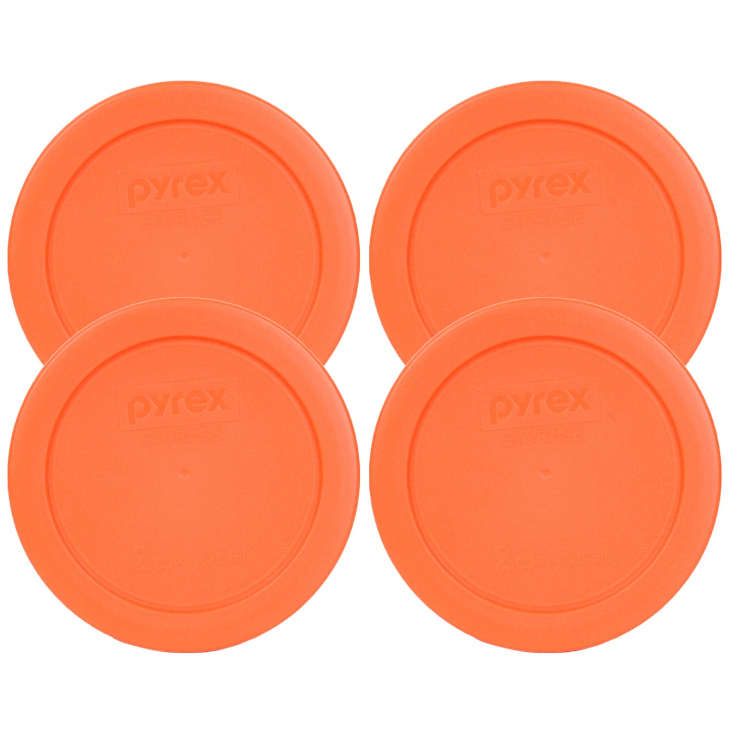 Pyrex 7200-PC Round 2 Cup Orange Storage Lid for Glass Bowls - Original Genuine Pyrex Lids - 4 Pack - Made In The USA