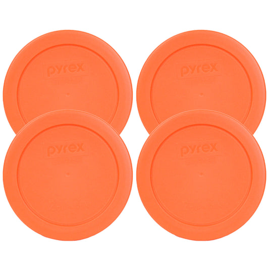 Pyrex 7200-PC Round 2 Cup Orange Storage Lid for Glass Bowls - Original Genuine Pyrex Lids - 4 Pack - Made In The USA