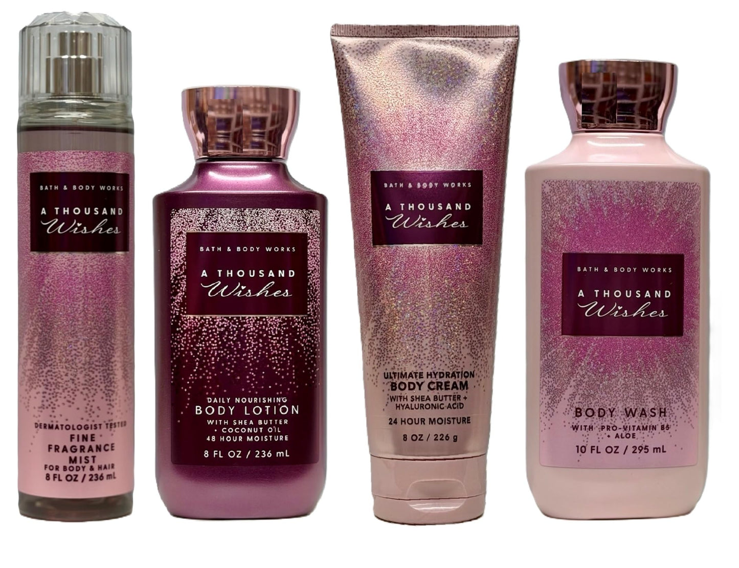 Bath and Body Works A Thousand Wishes 4 Piece Body Care Set - Mist, Body Cream, Lotion, and Body Wash - Full Size