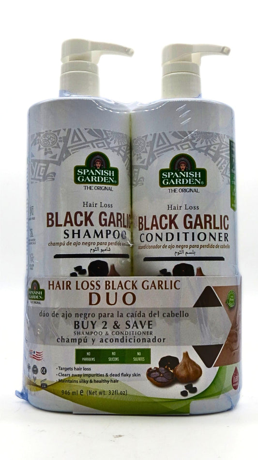 Spanish Garden Black Garlic Hair Strengthening Shampoo & Conditioner Set - For Stronger Thicker & Healthier - Hair Care for Deep Nourishment Beauty & Personal Care Spanish Garden