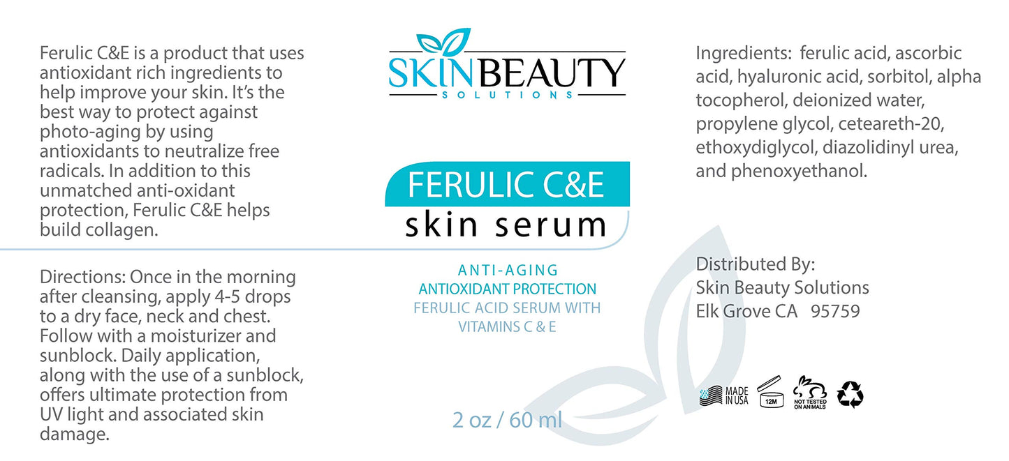 Ferulic Acid CE with Vitamin C+E Skin Serum Wrinkles, Anti-Aging, Sun Damaged Skin & More (C+E Ferulic Combination Antioxidant Treatment (2 oz/ 60 ml)